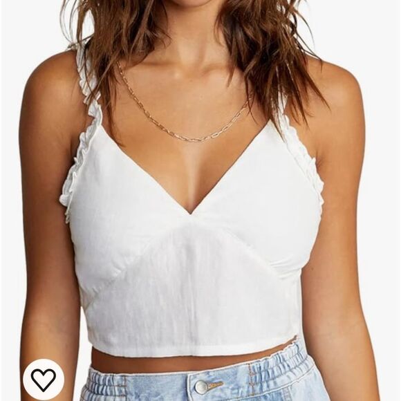 RVCA SWEETHEART TANK NWT STRAPPY CROP TOP WITH RUFFLES ELASTICATED BACK - Picture 3 of 4
